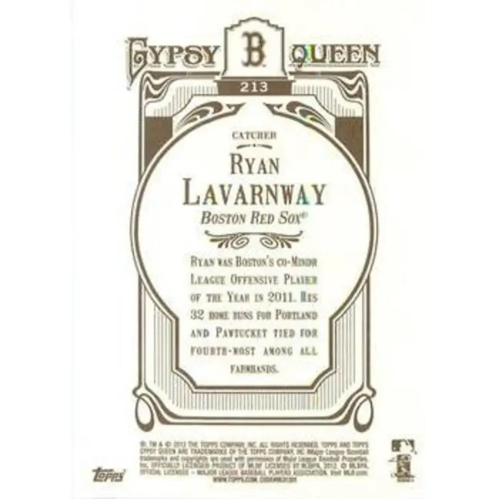 2012 Topps Gypsy Queen Ryan Lavarnway # 213 Boston Red Sox